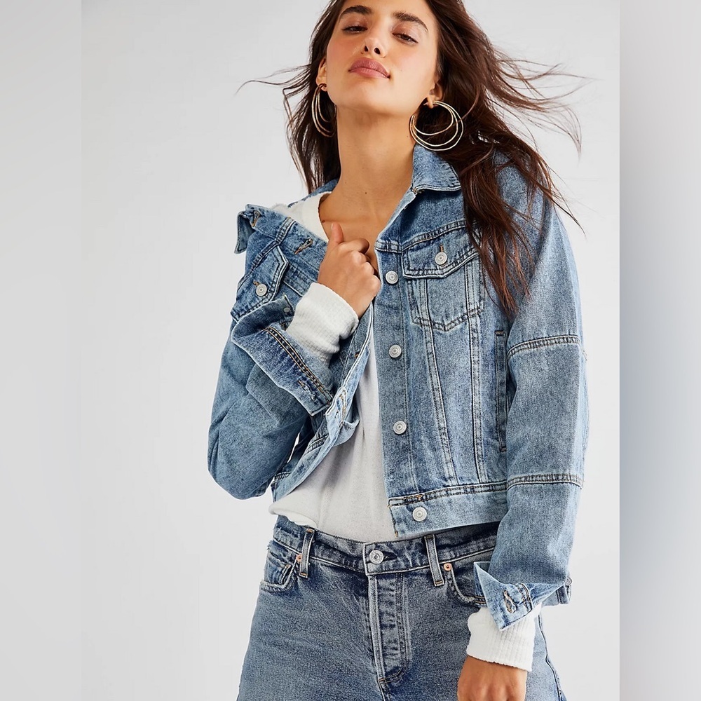 Free People Rumors Denim Jean Jacket Light Indigo - Picture 2 of 5